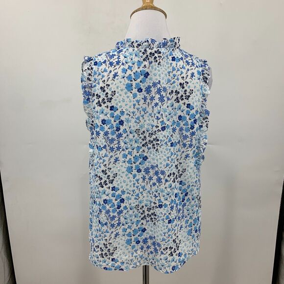 Maison d Amelie Tank Blouse Womens S Small Blue Floral Sleeveless Ruffle V Neck - Picture 5 of 11